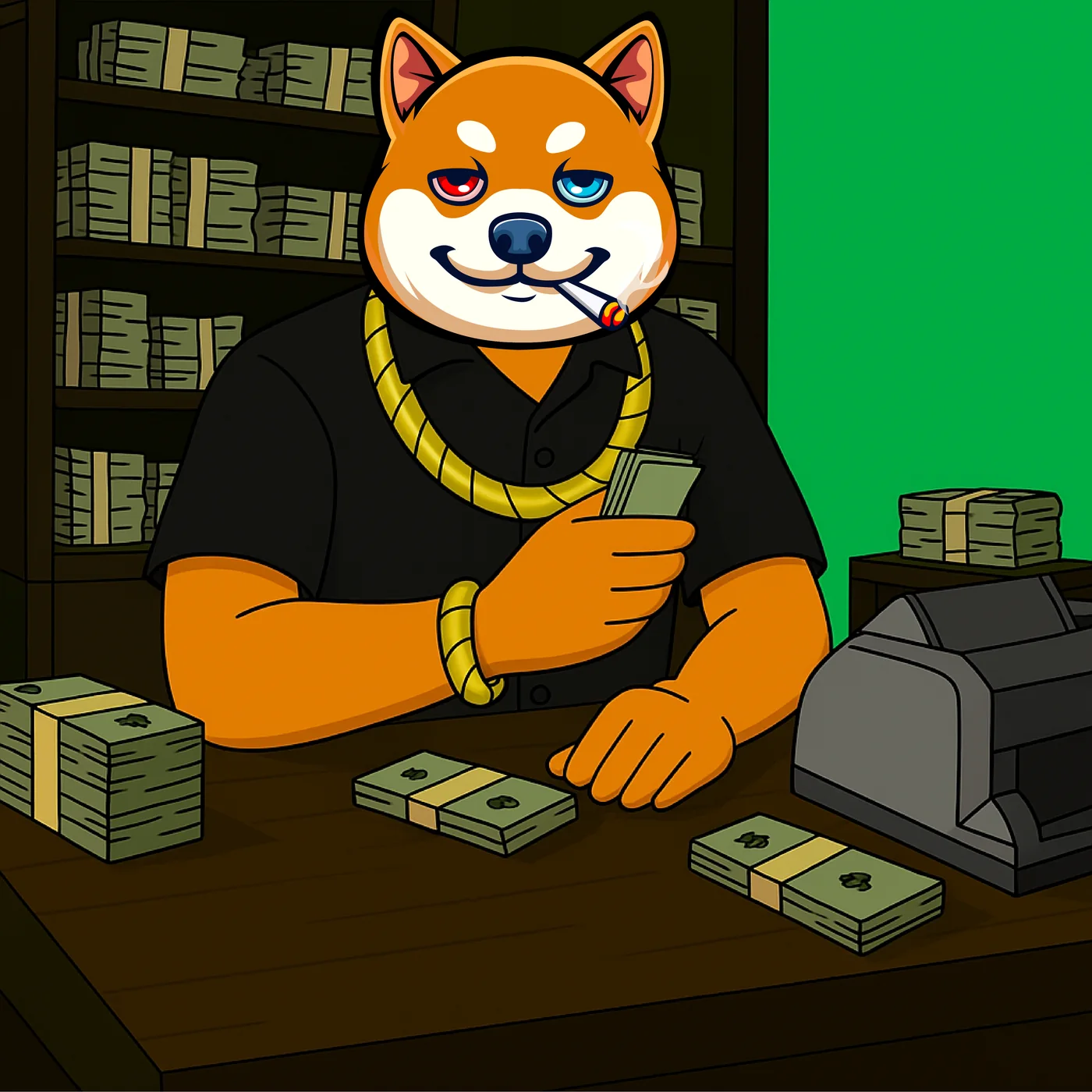 Puff Dog counting cash